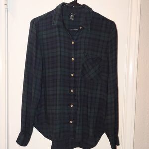 Forever 21 Green and Black Plaid Button Down Shirt